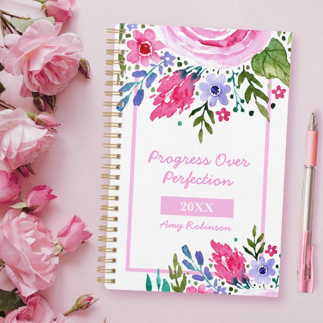 Für ihre rosa Aquarellfarben florale Positive Plan Planer (For Her Pink Watercolor Floral Positive Planner)