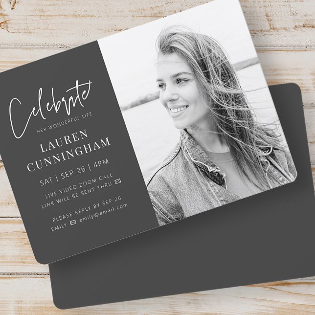 Für ihre virtuelle Feier des Lebens Modernes Foto Einladung (Von Creator hochgeladen)