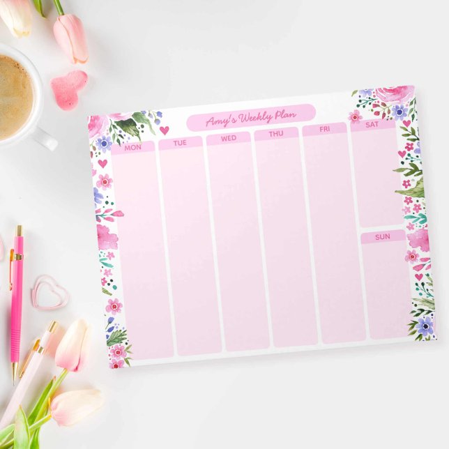 Für ihren rosafarbenen, floralen Wochenplan Notizblock (For Her Pink Watercolor Floral Weekly Plan Notepad)