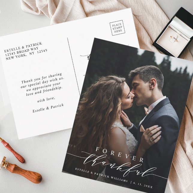 Für immer dankbare Hochzeit Danke Foto Postkarte (Front & Back)