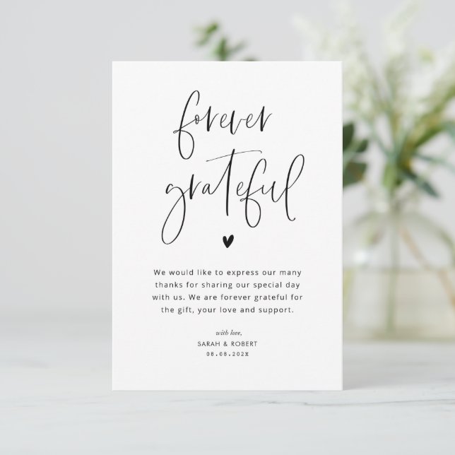 für immer dankbare Schwarz-Weiß-Hochzeit Dankeskarte (Stehend Vorderseite)