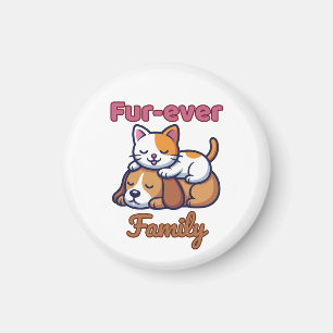 Für-immer-Familie Herzliche Katze- und Hund-Illust Magnet