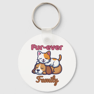 Für-immer-Familie Herzliche Katze- und Hund-Illust Schlüsselanhänger