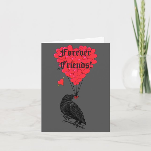 Für immer Freunde gotische Krähe und Herz Karte (Vorderseite)