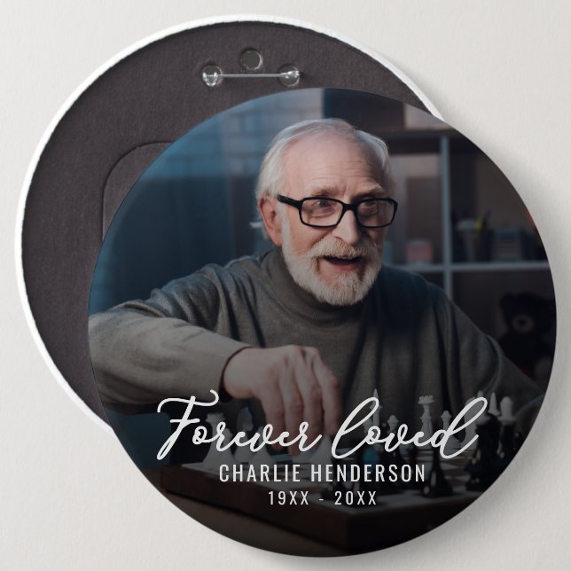 "Für immer geliebt" Foto-Tribut-Button Button (Vorne & Hinten)