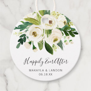 Für immer glückliche elegante weiße Blumenhochzeit Geschenkanhänger