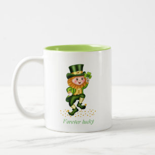 Für immer Glücklicher Grüner Gnom & Monogramm Zweifarbige Tasse