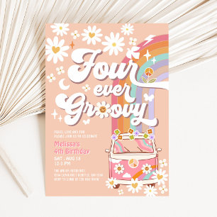 Für immer groovy Daisy Regenbogen Hippie 4. Geburt Einladung