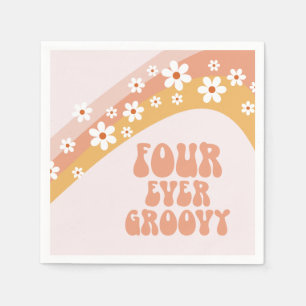 Für immer groovy Retro-Gänseblümchen-Regenbogen zu Serviette