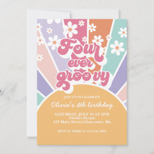 Für immer groovy Retro-Sonnen-Schein-Regenbogen-Gä Einladung