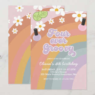Für immer groovy Spa Regenbogen 4. Geburtstag Einladung