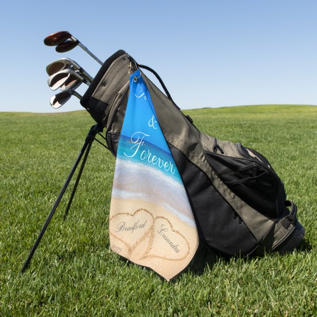 Für immer | Herzen in Sand Beach Golfhandtuch (Gras)