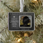 Für immer in unserem Hearts Chalkboard Foto Rahmen-Ornament Silber<br><div class="desc">Der gesamte Text ist einstellbar. Foto verziert. Nicht mehr an unserer Seite,  sondern für immer in unseren Herzen Erinnerung Foto-Ornament. Chalkboard Hintergrund Design.</div>