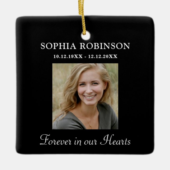 Für immer in unserem Hearts Foto Memorial Keepake Keramikornament (Vorderseite)