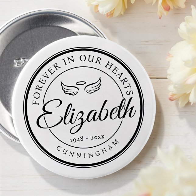 Für immer in unserem Hearts Funeral Memorial Angel Button (Von Creator hochgeladen)