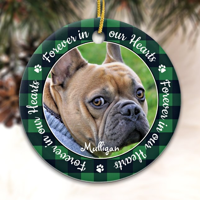 Für immer in unserem Hearts Kariert Hundeschema Keramik Ornament (Von Creator hochgeladen)