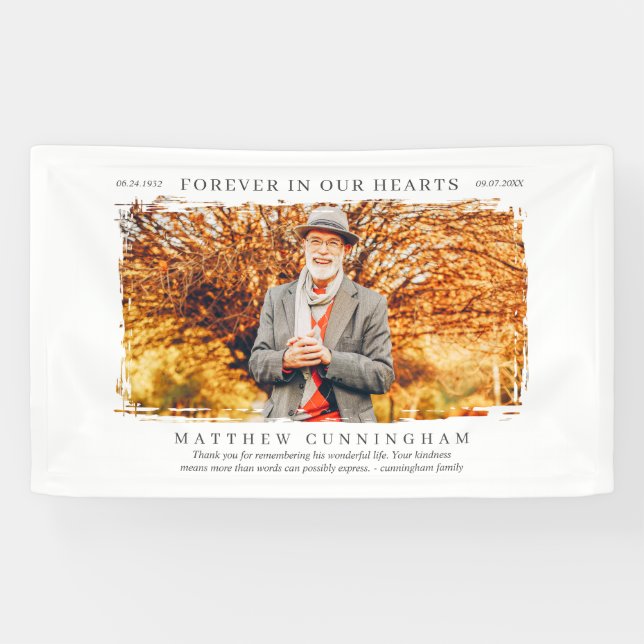 Für immer in unserem Hearts Memorial Modern Simple Banner (Horizontal)