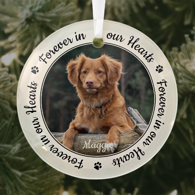 Für immer in unserem Hearts Pet Loss Geschenk Hund Ornament Aus Glas (Von Creator hochgeladen)