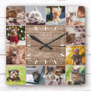 Für immer in unserem Hearts Pet Memorial Foto Coll Quadratische Wanduhr