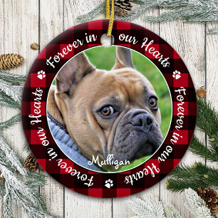 Für immer in unserem Hearts Red Kariert Pet Dog Me Keramik Ornament