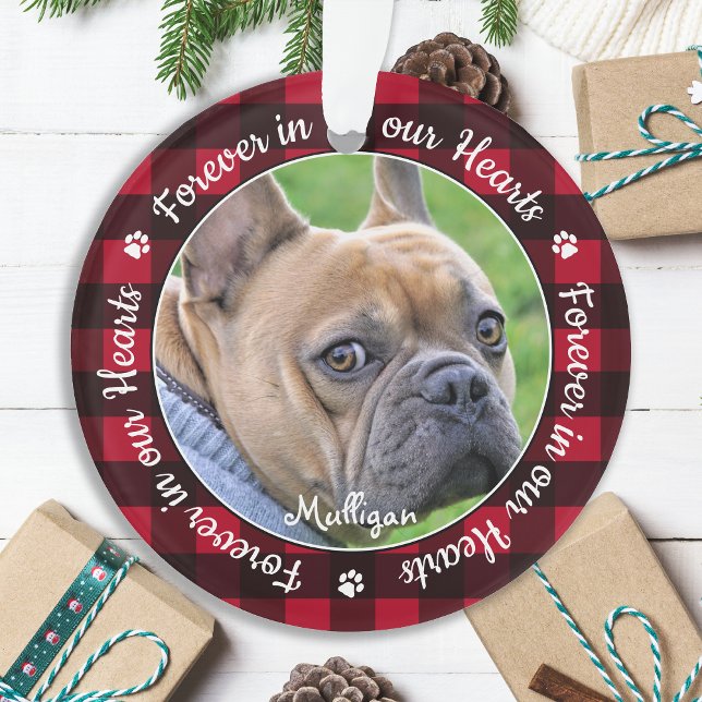 Für immer in unserem Hearts Red Kariert Pet Dog Me Ornament (Von Creator hochgeladen)