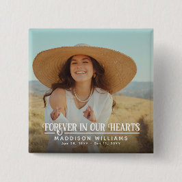 Für immer in unserem Hearts Retro Foto Memorial Button