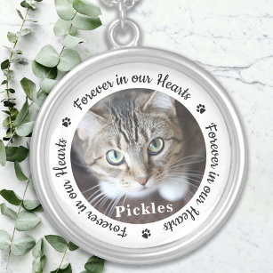 Für immer in unserem Herz Foto Pet Cat Memorial Versilberte Kette