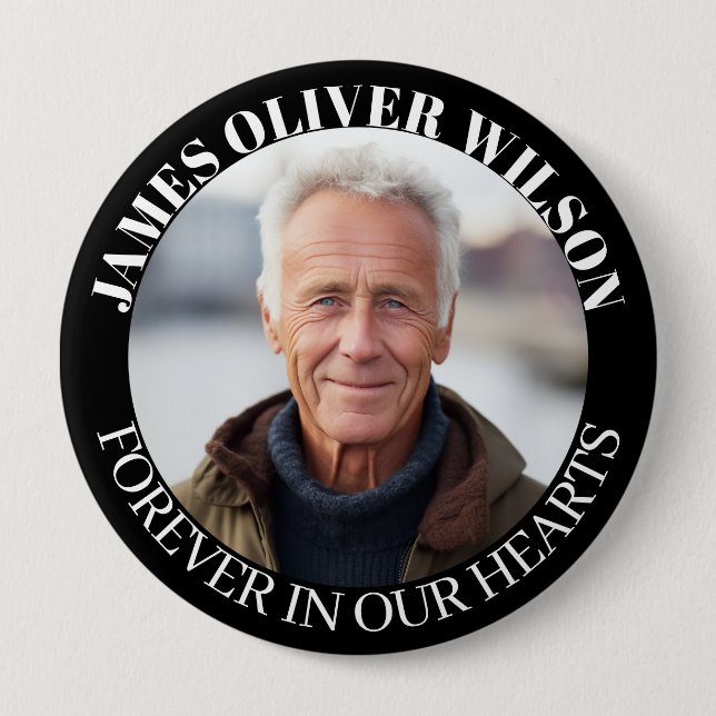 Für immer in unserem Herz Memorial Keepake Foto Button (Vorderseite)