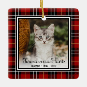 Für immer in unserem Herz Red Kariert Cat Memorial Keramikornament