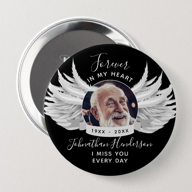 Für immer in unserem Herzen Angel Flügel Foto Beer Button (Vorne & Hinten)