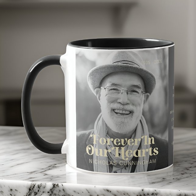 Für immer in unserem Herzen Elegantes Foto-Gedenkm Tasse (Von Creator hochgeladen)