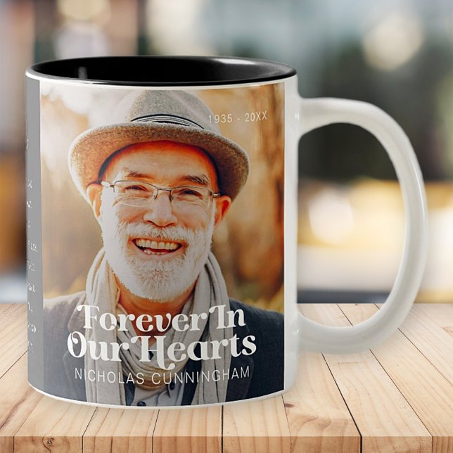 Für immer in unserem Herzen Elegantes Foto-Gedenkm Zweifarbige Tasse (Von Creator hochgeladen)