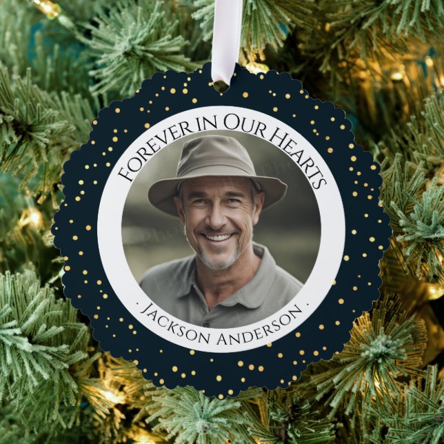 Für immer in unserem Herzen Foto Erinnerung Ornament Karte (Insitu (Baum))