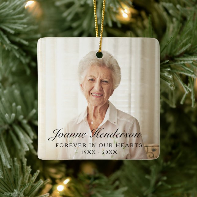 Für immer in unserem Herzen Foto Memorial Keramikornament (Baum)