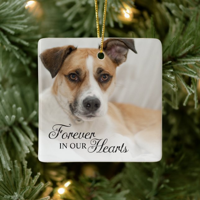 Für immer in unserem Herzen Hund Foto Keramikornament (Baum)
