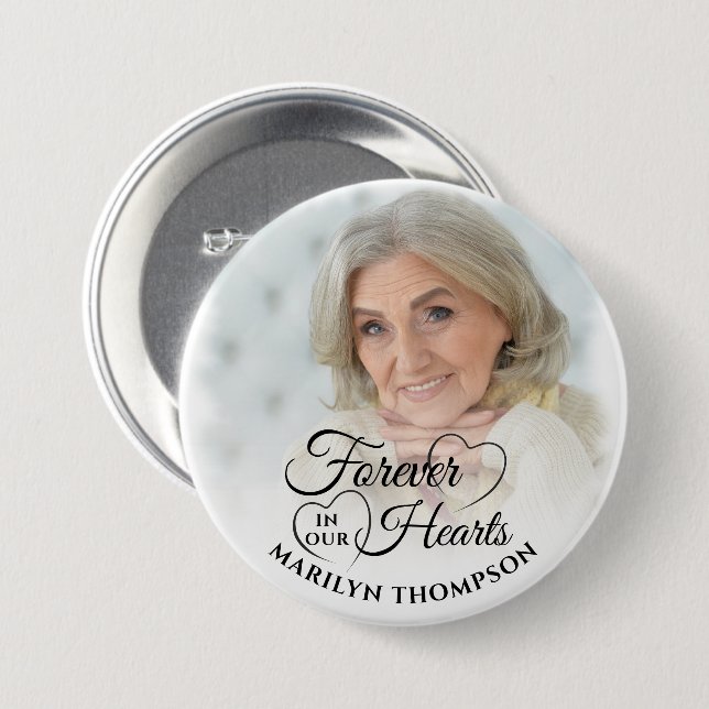 Für immer in unserem Herzen Memorial Foto Personal Button (Vorne & Hinten)