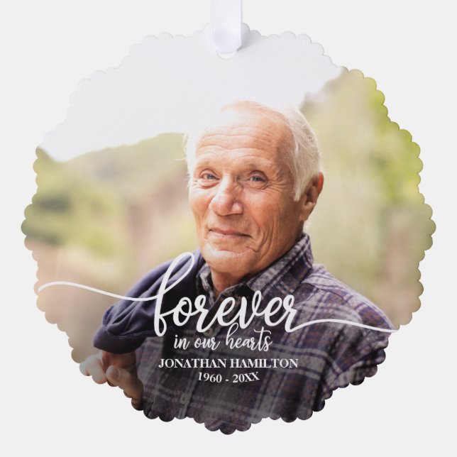 Für immer in unserem Herzen Personalisiertes Foto  Ornament Karte (Vorderseite)