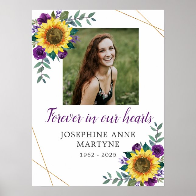 Für immer in unserem Herzen Sonnenblumen Lila Beer Poster (Vorne)
