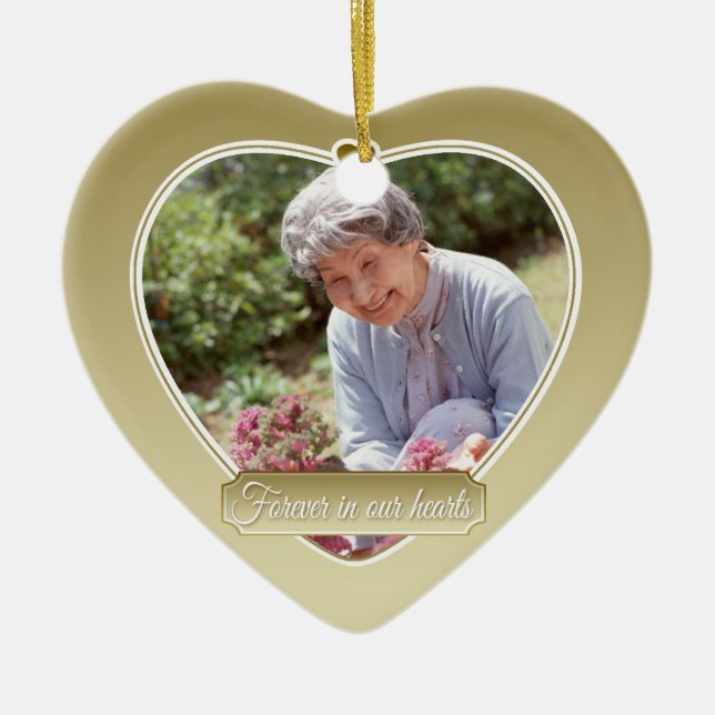Für immer in unserem Herzen Weihnachten-Gold Keramik Ornament (Vorne)