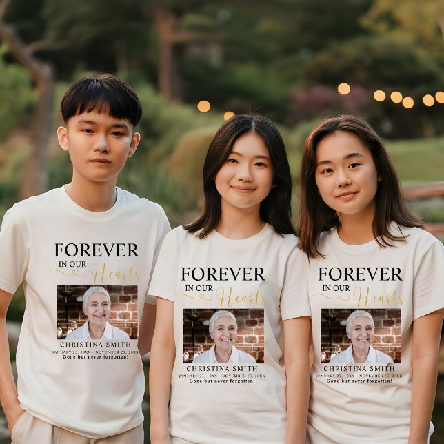 Für immer in unseren Herzen Beerdigung Foto Gedenk Tri-Blend Shirt (Von Creator hochgeladen)
