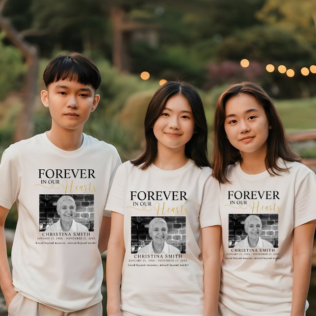 Für immer in unseren Herzen Beerdigung Foto Memori Tri-Blend Shirt (Von Creator hochgeladen)