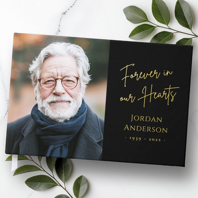Für immer in unseren Herzen Beerdigungsdenkmal Fot Gästebuch (Forever in our hearts funeral memorial photo real foil guest book)