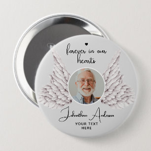 Für immer in unseren Herzen Engel Flügel Foto Beer Button
