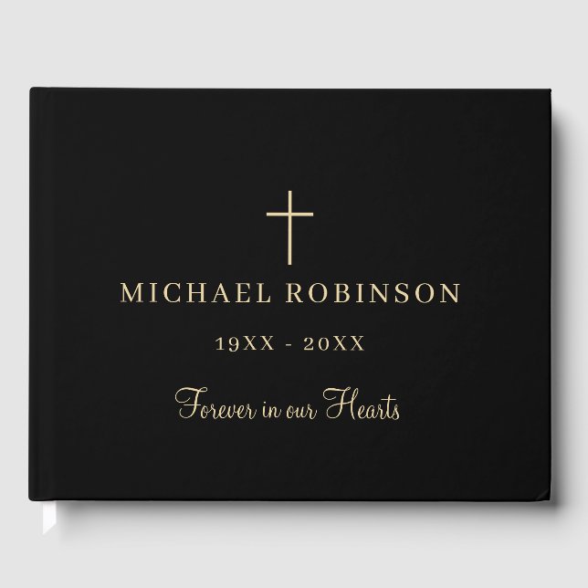 Für immer in unseren Herzen Gold Black Beuneral Ge Gästebuch (Vorderseite)