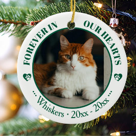Für immer in unseren Herzen Katzenfoto- und Namens Keramik Ornament