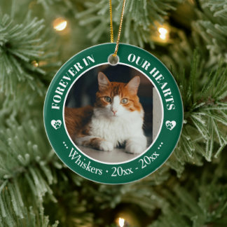 Für immer in unseren Herzen Katzenfoto- und Namens Keramik Ornament