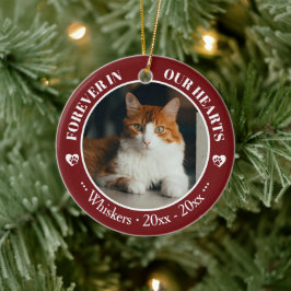 Für immer in unseren Herzen Katzenfoto- und Namens Keramik Ornament