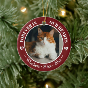 Für immer in unseren Herzen Katzenfoto- und Namens Keramik Ornament