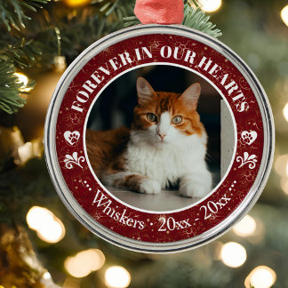 Für immer in unseren Herzen Katzenfoto- und Namens Ornament Aus Metall