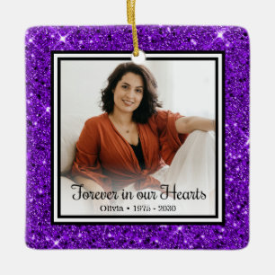 Für immer in unseren Herzen Lila Glitter Gedenk- Keramikornament